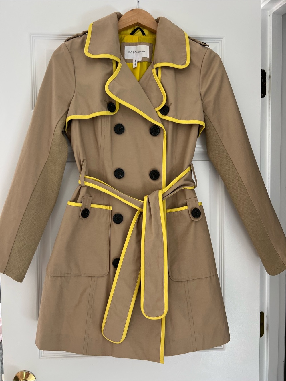 New BCBGeneration Tan Trench Coat with Yellow Trim M